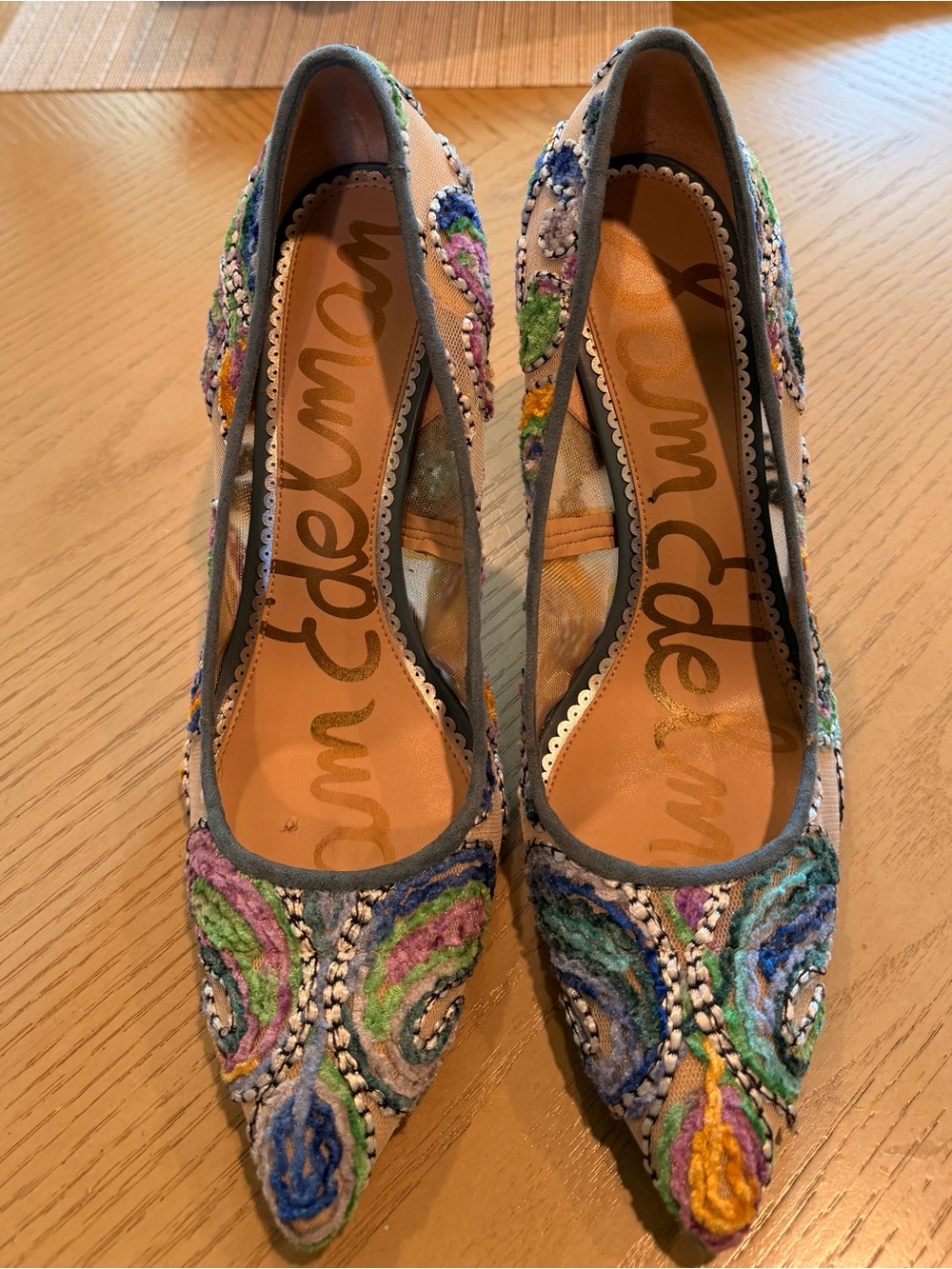 Sam Edelman Multicolor Embroidered Pointed Toe Heels